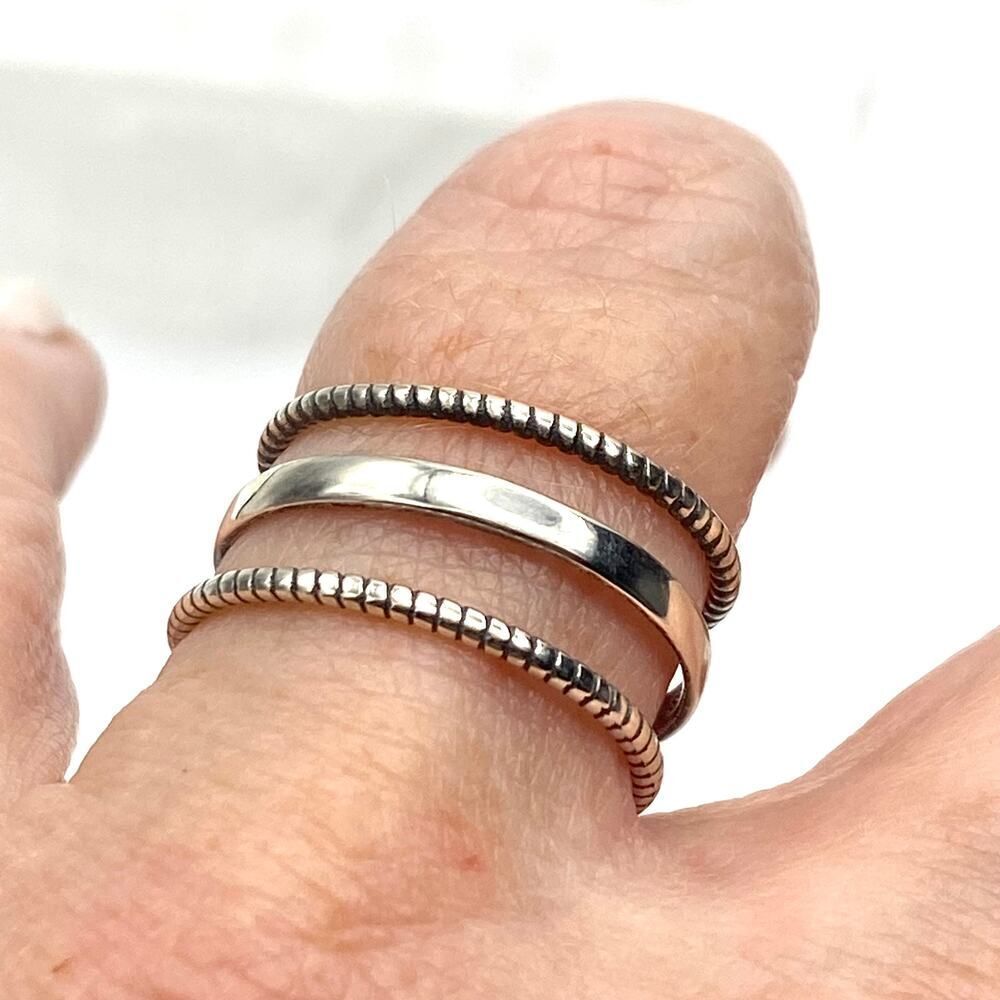 925 Sterling Silver Antique Geometric Stackable Adjustable Ring